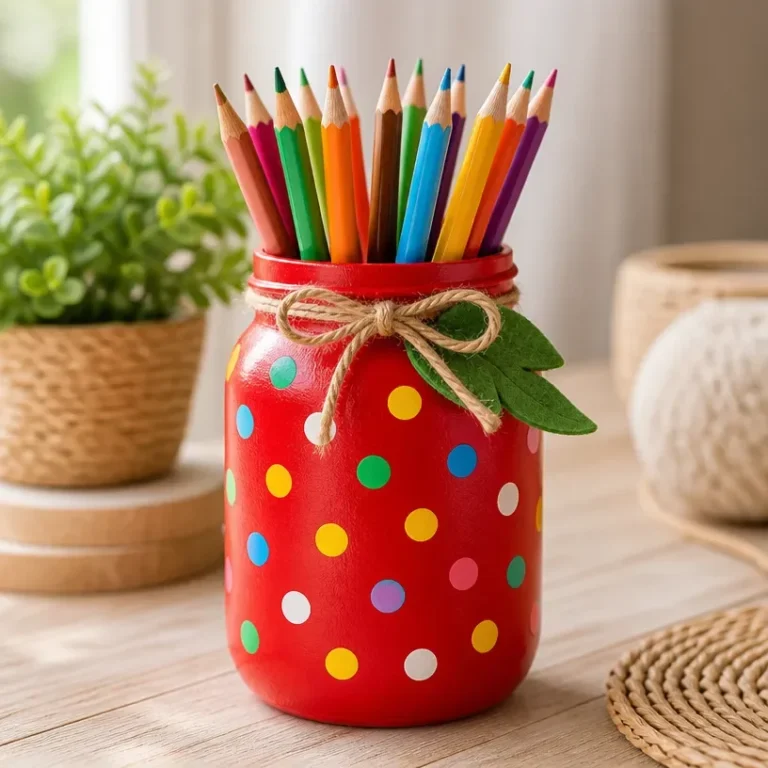 Colorful Apple Mason Jar Pencil Holder for organizing desk supplies