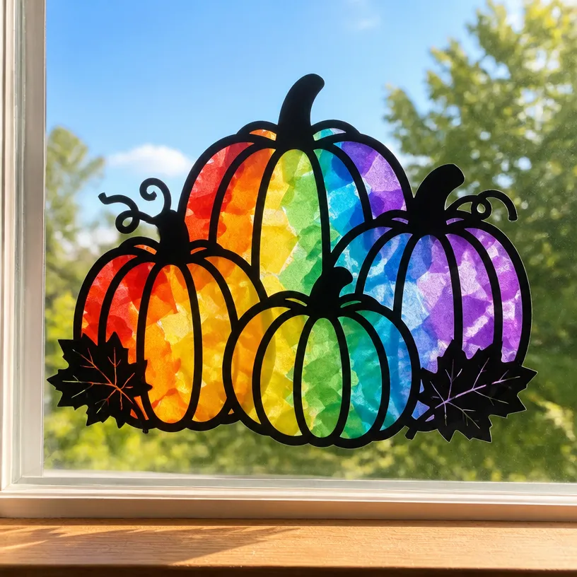 Autumn Rainbow Pumpkin Patch Window Suncatcher