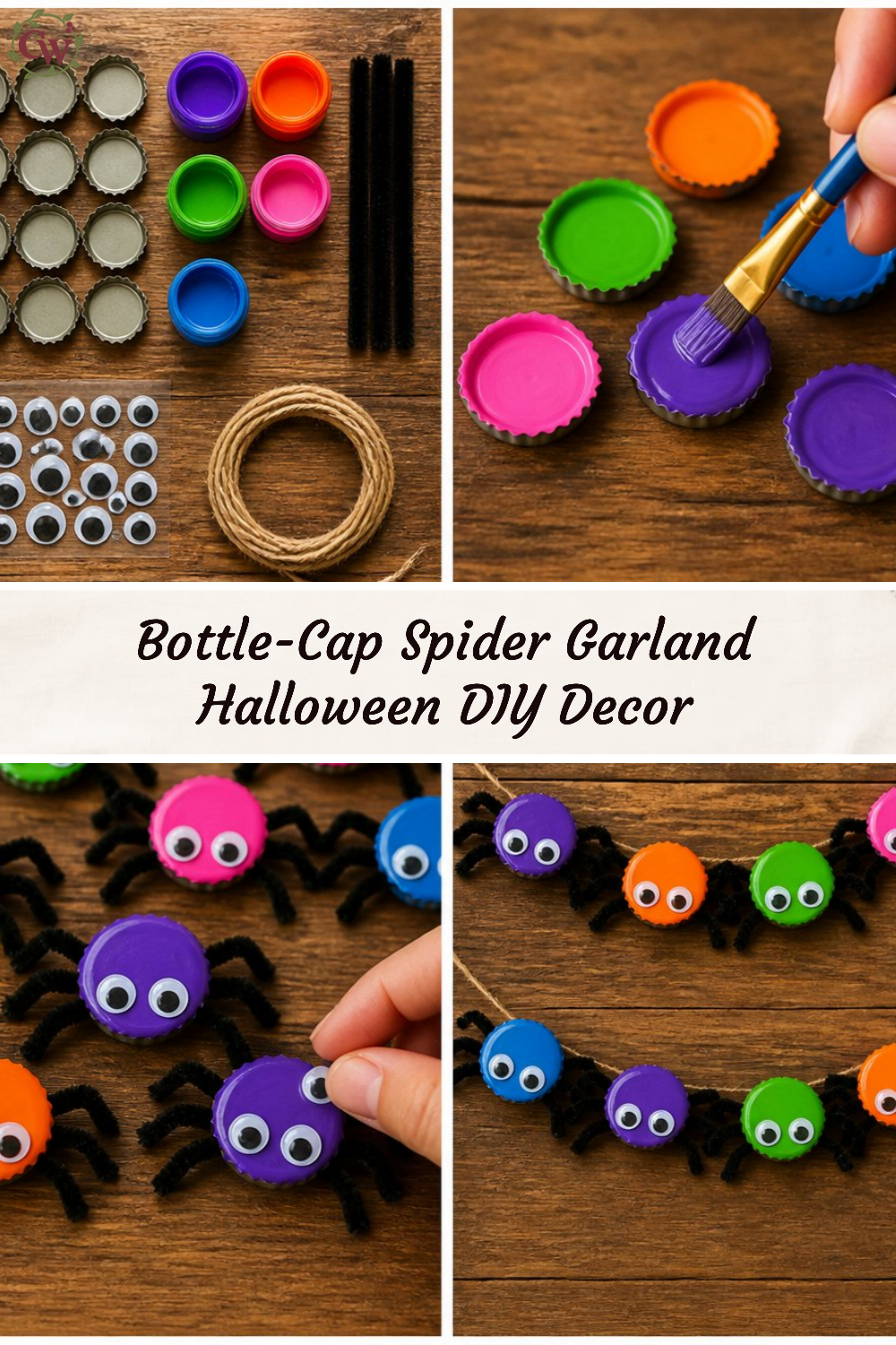 Bottle-Cap Spider Garland Halloween DIY Decor