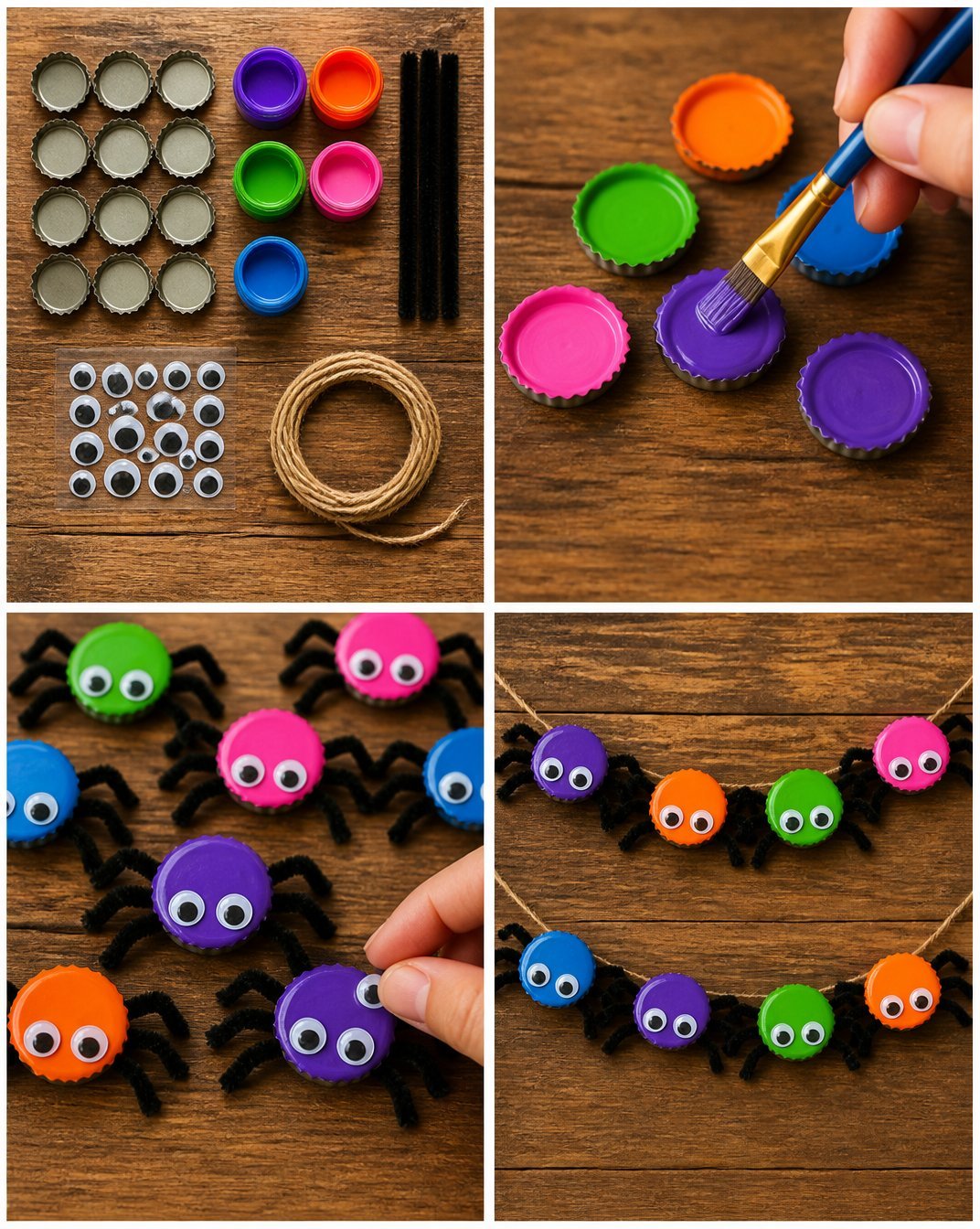 Vibrant Halloween Bottle-Cap Spider Garland for DIY Decor
