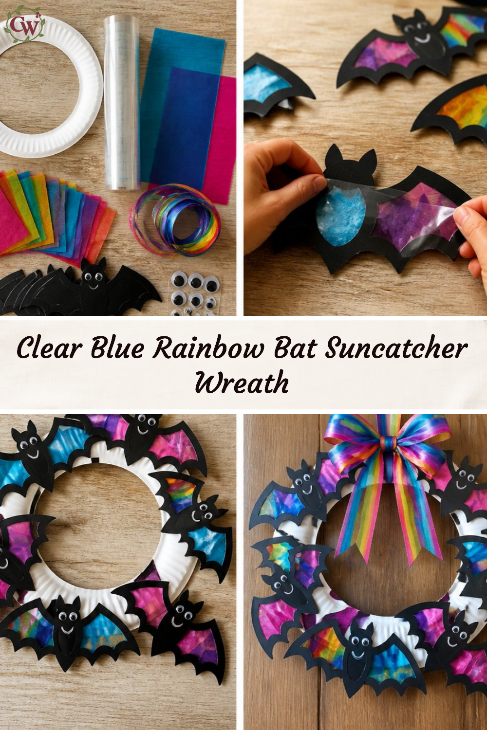 Clear Blue Rainbow Bat Suncatcher Wreath