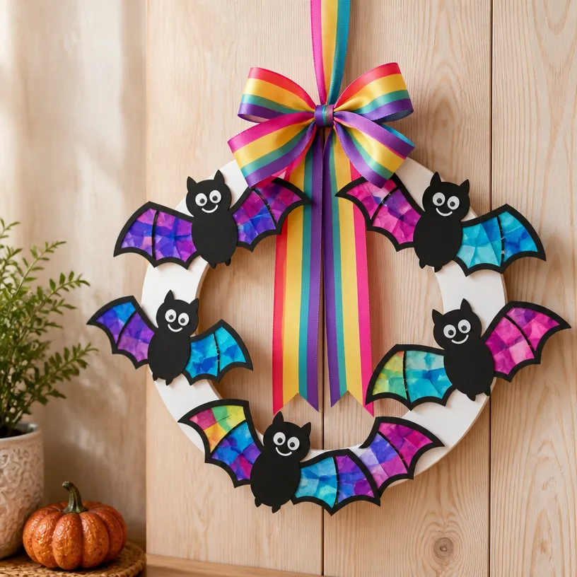 Clear Blue Rainbow Bat Suncatcher Wreath