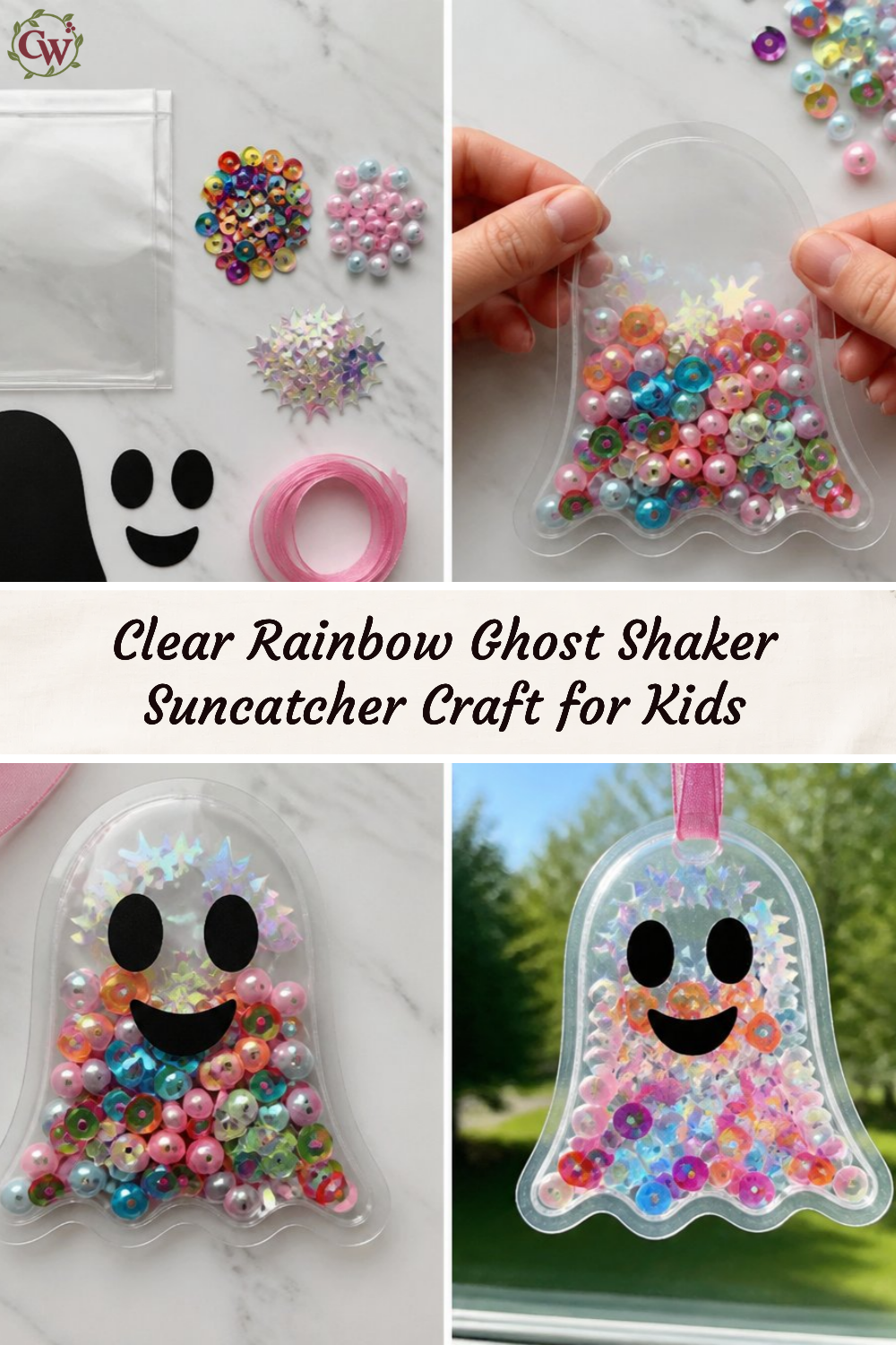Clear Rainbow Ghost Shaker Suncatcher Craft for Kids