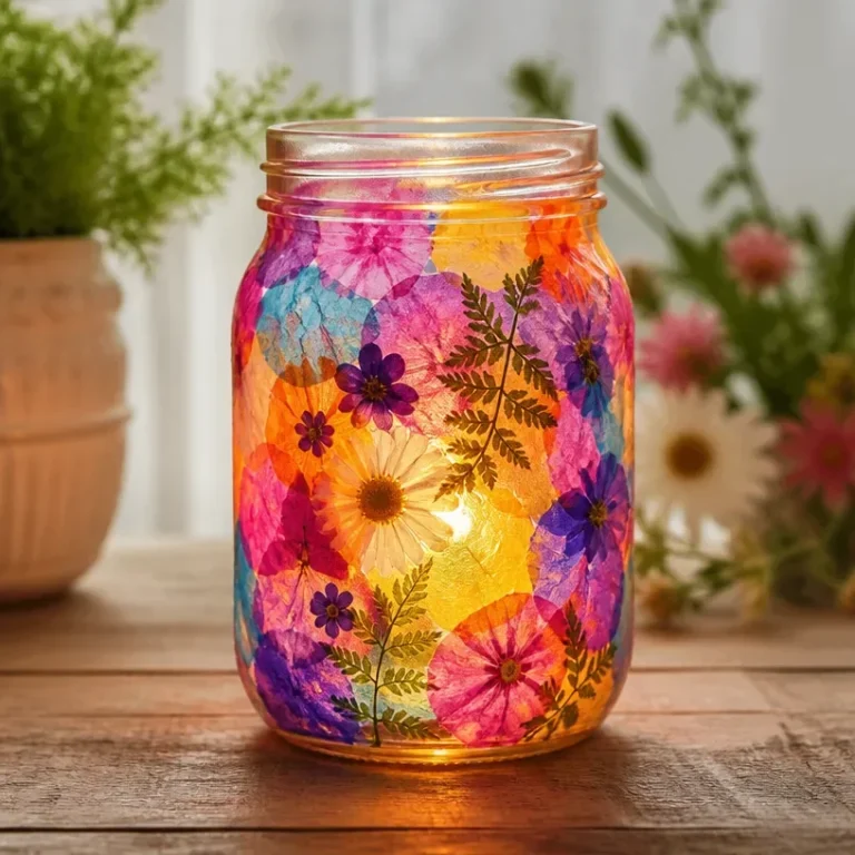 Colorful DIY wildflower lantern jar for garden decor
