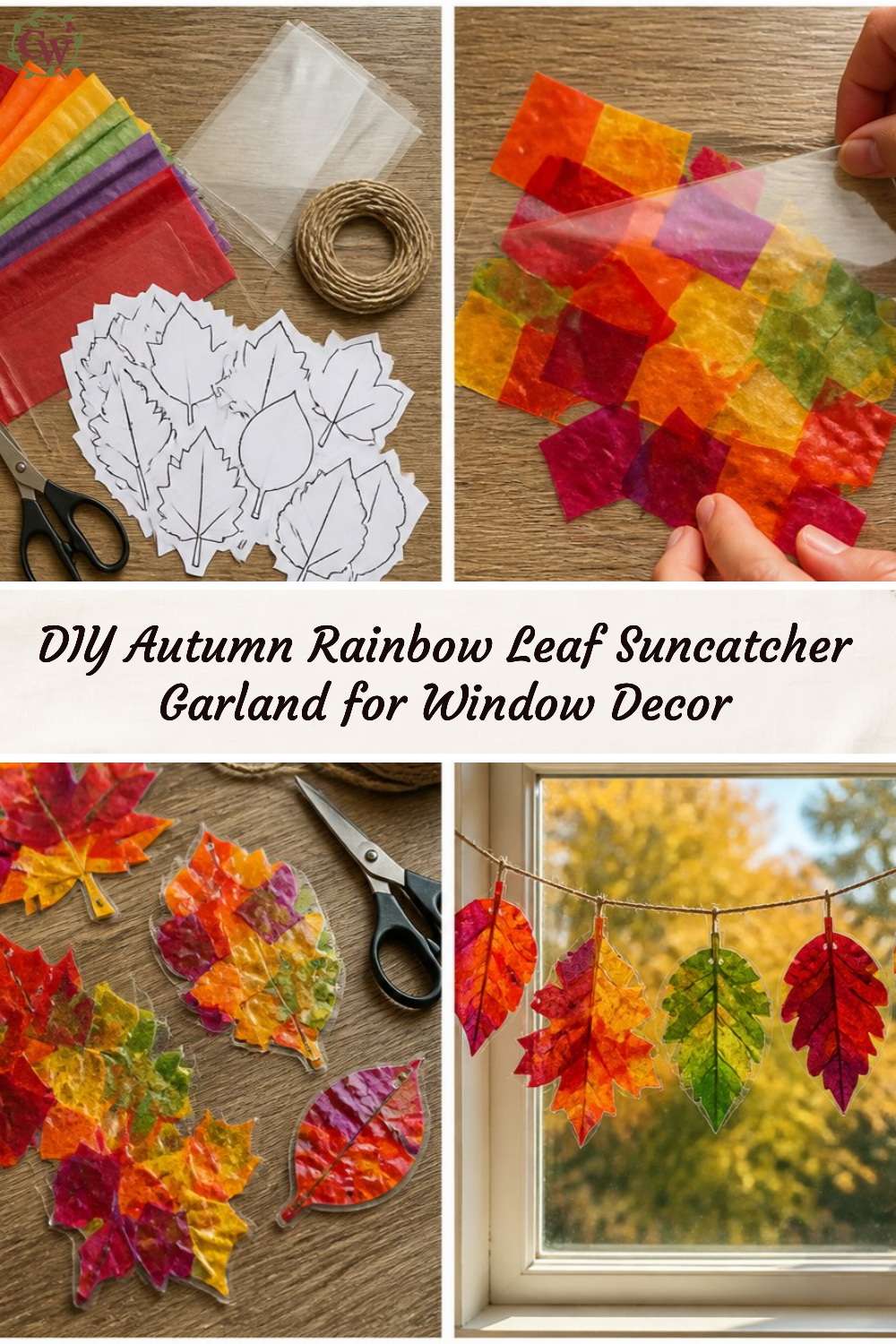 DIY Autumn Rainbow Leaf Suncatcher Garland for Window Decor