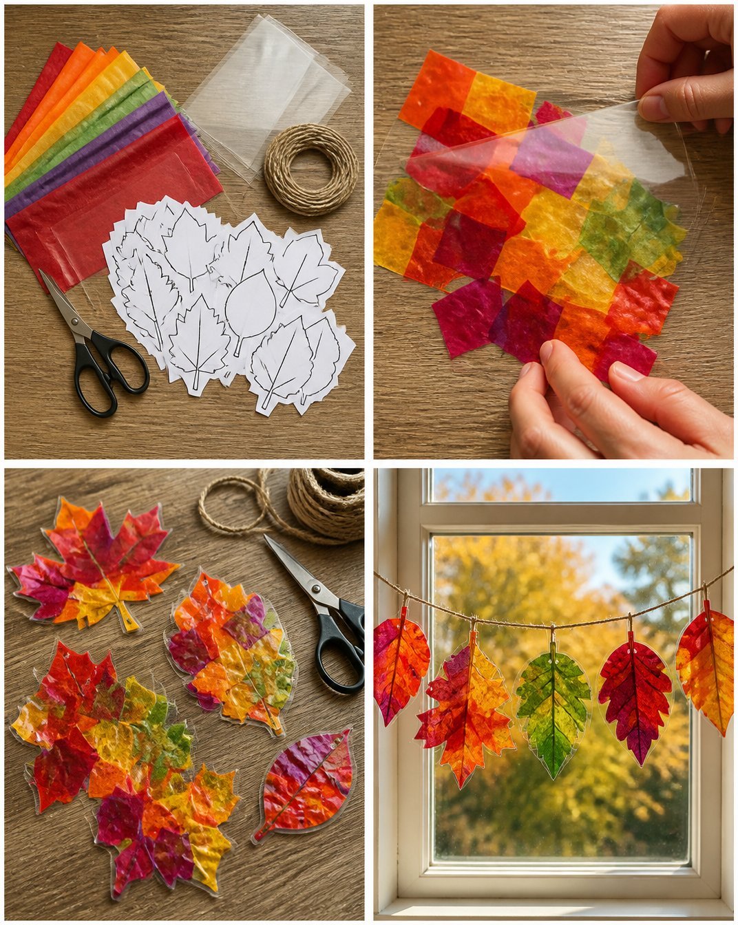 Autumn Rainbow Leaf Suncatcher Garland for Window Decor