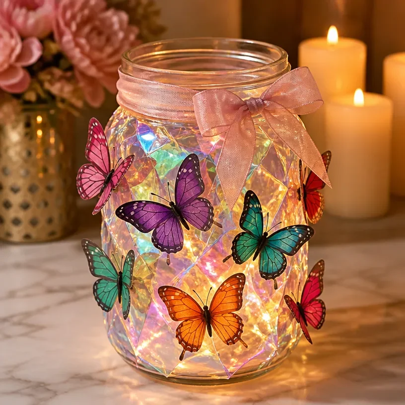 Decorative DIY color-changing butterfly jar with vibrant colors for home decor