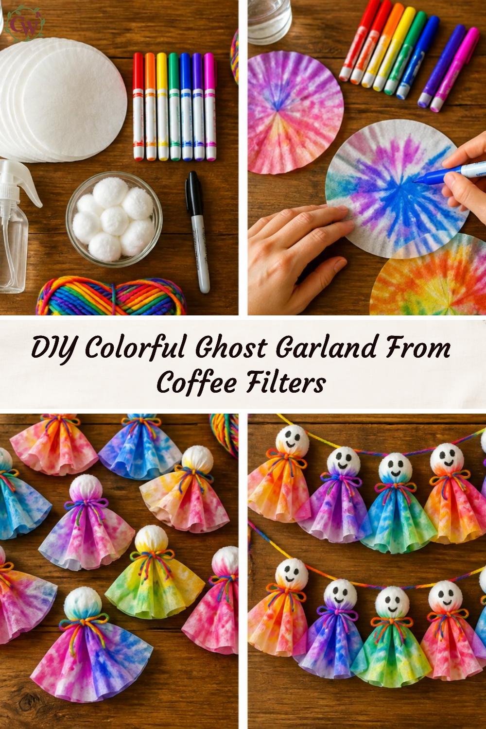 DIY Colorful Ghost Garland From Coffee Filters