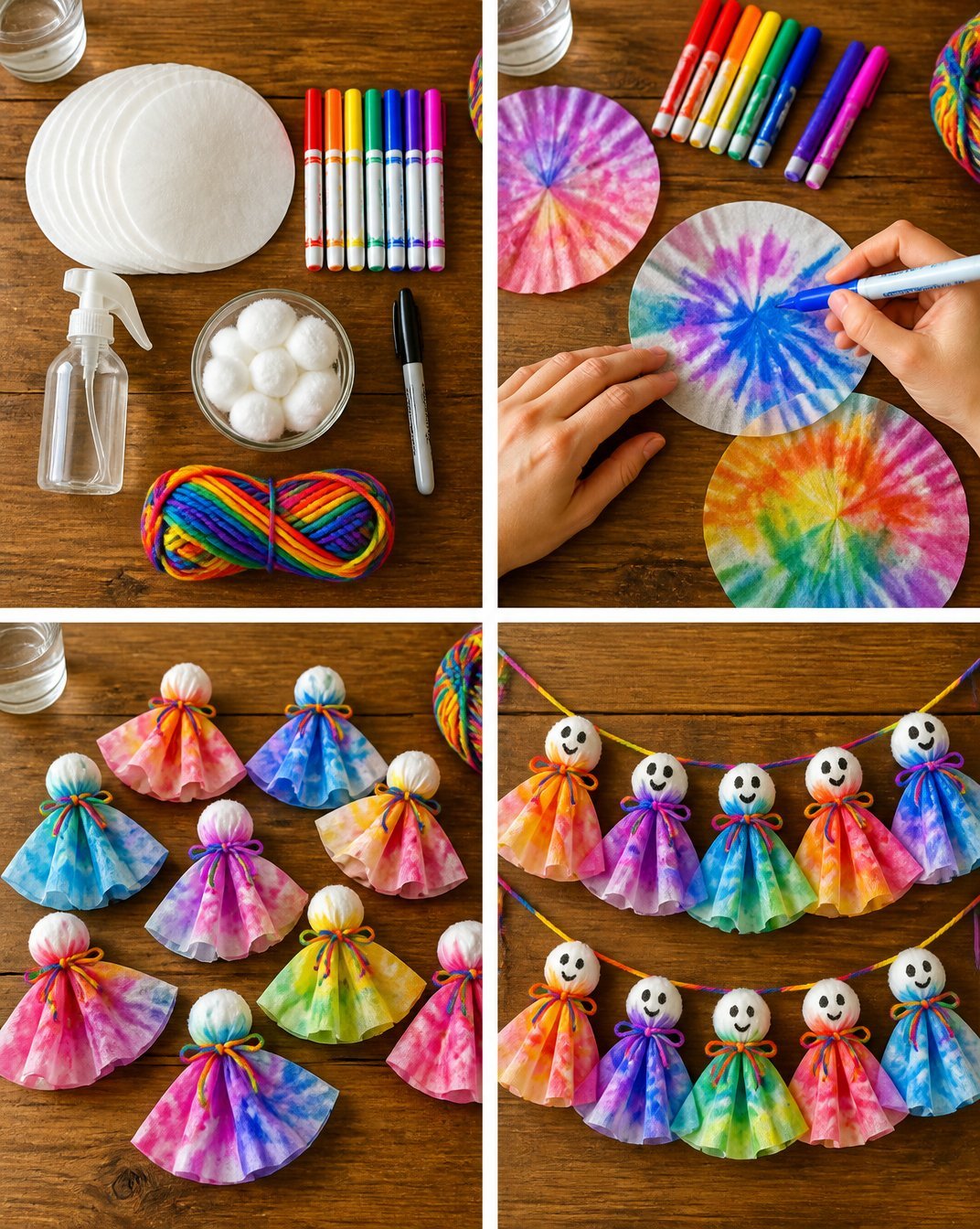 DIY Colorful Ghost Garland from Coffee Filters for Halloween Decor