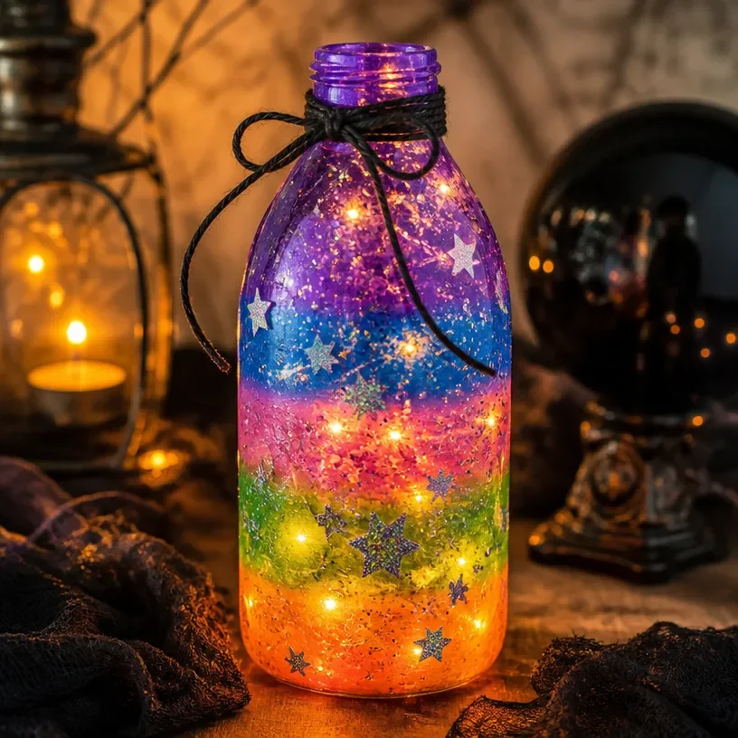 DIY colorful potion bottle lantern for Halloween decoration