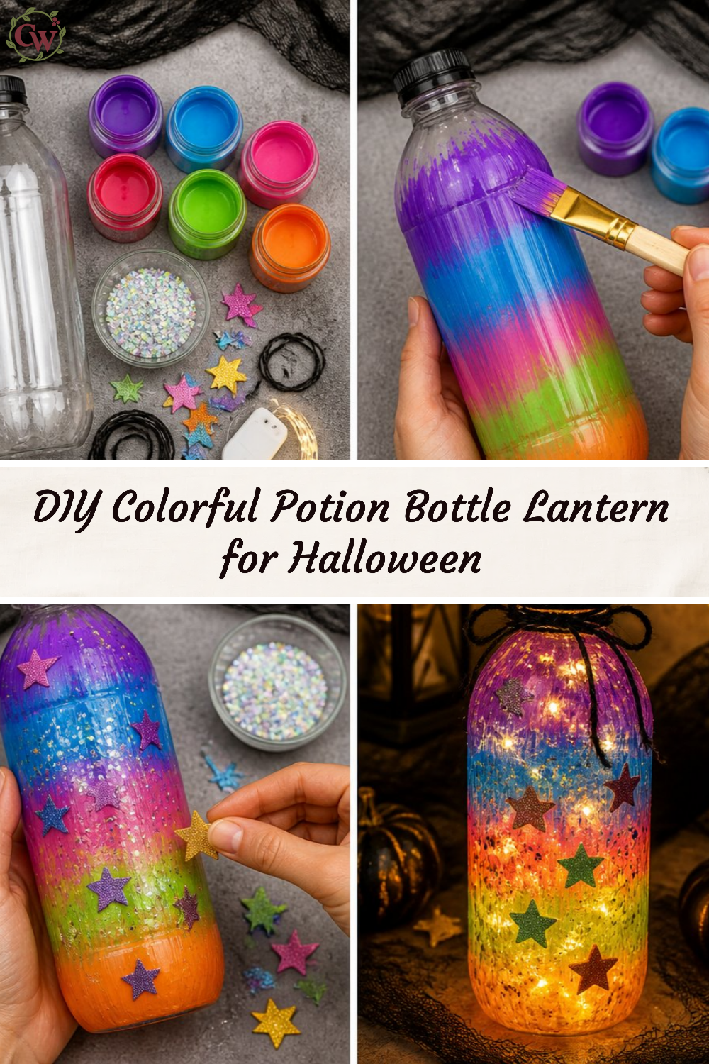 DIY Colorful Potion Bottle Lantern for Halloween