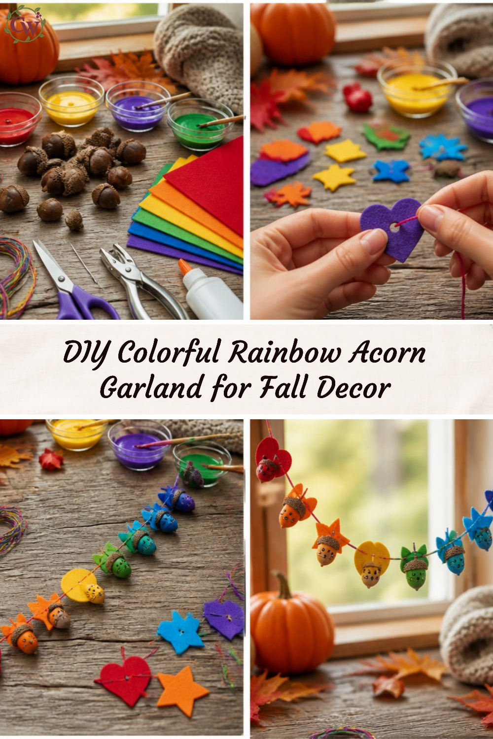 DIY Colorful Rainbow Acorn Garland for Fall Decor