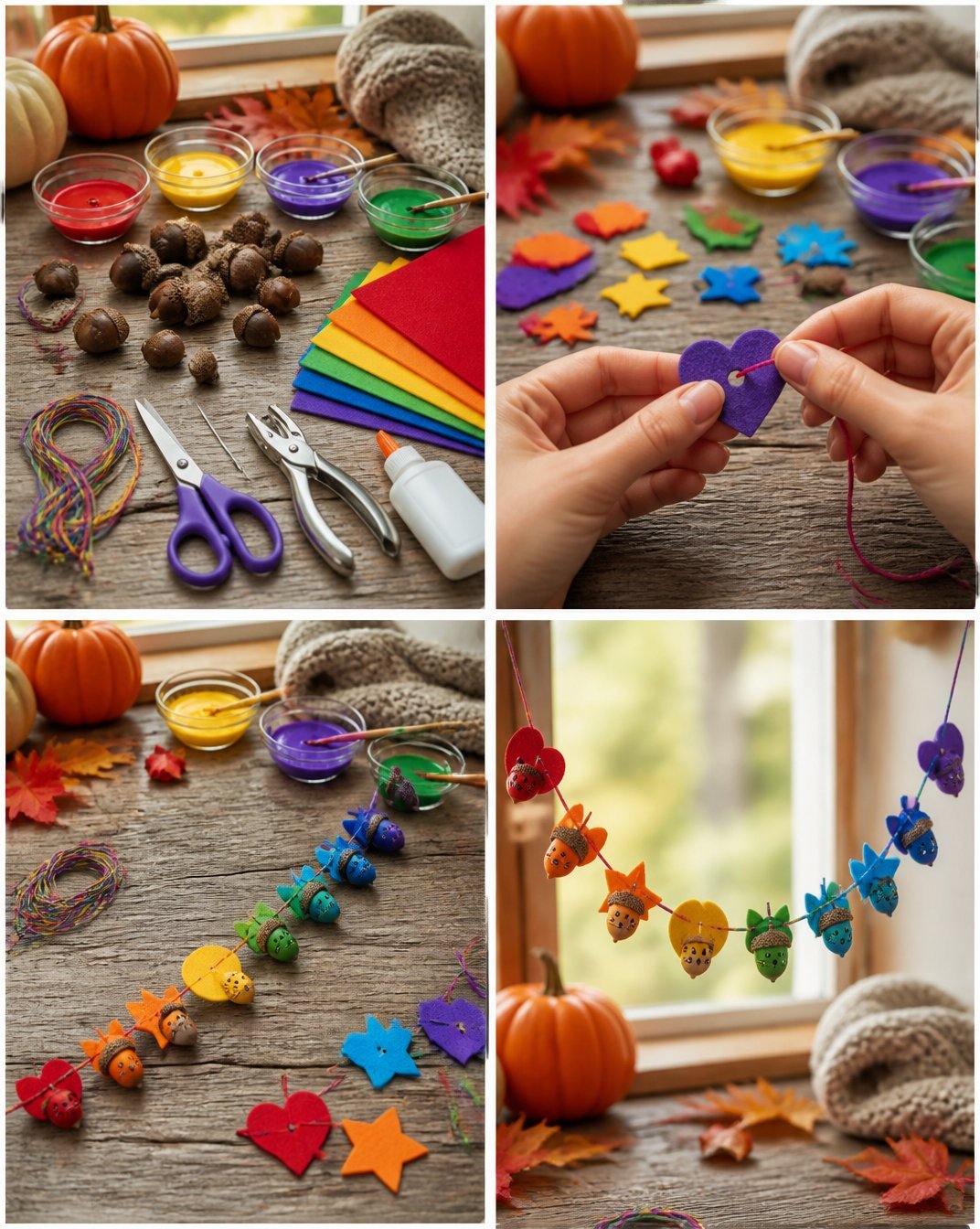 Colorful Rainbow Acorn Garland for Fall Decor