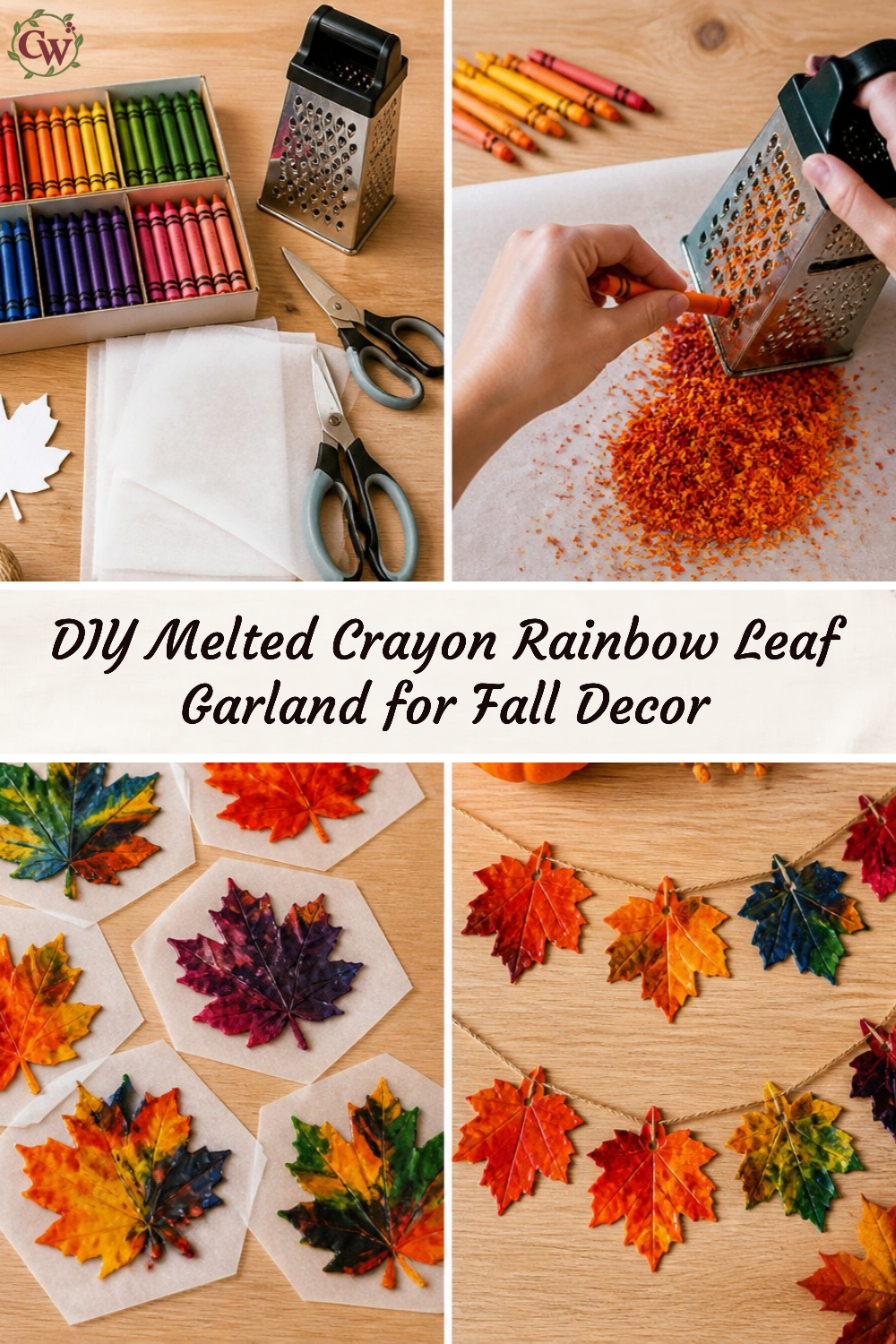 DIY Melted Crayon Rainbow Leaf Garland for Fall Decor