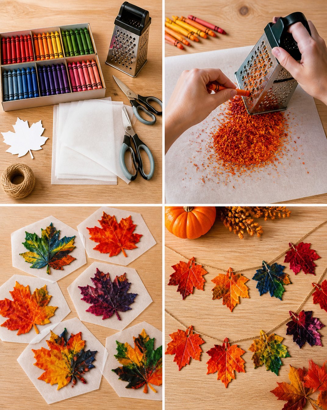 DIY Melted Crayon Rainbow Leaf Garland for Fall Decor