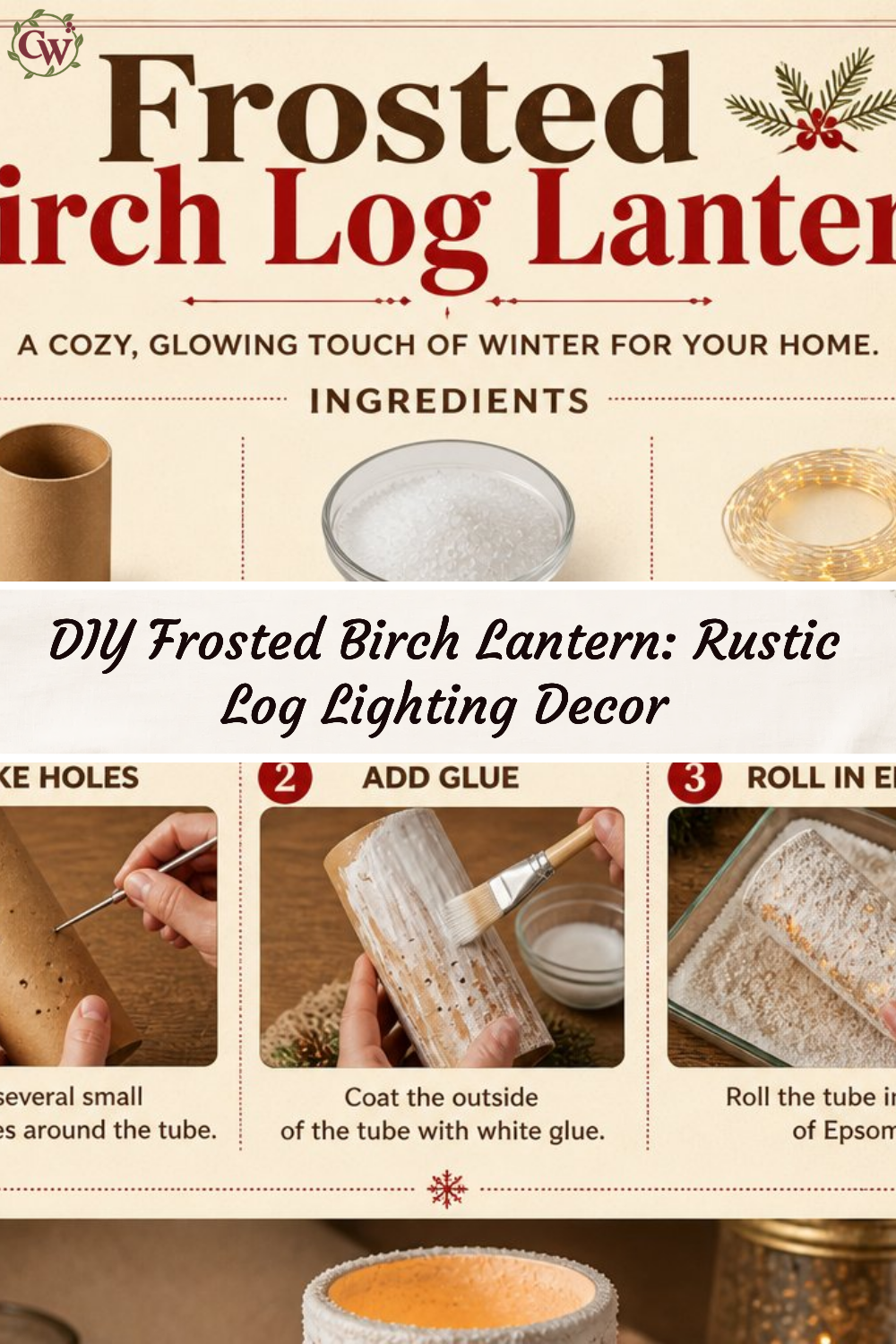 DIY Frosted Birch Lantern: Rustic Log Lighting Decor