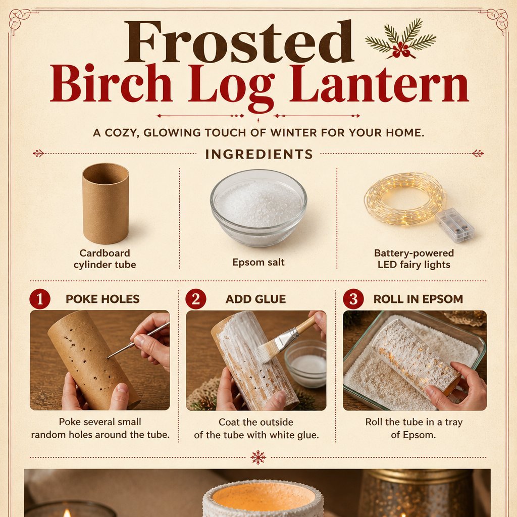 Frosted Birch Lantern: Rustic Log Lighting Decor