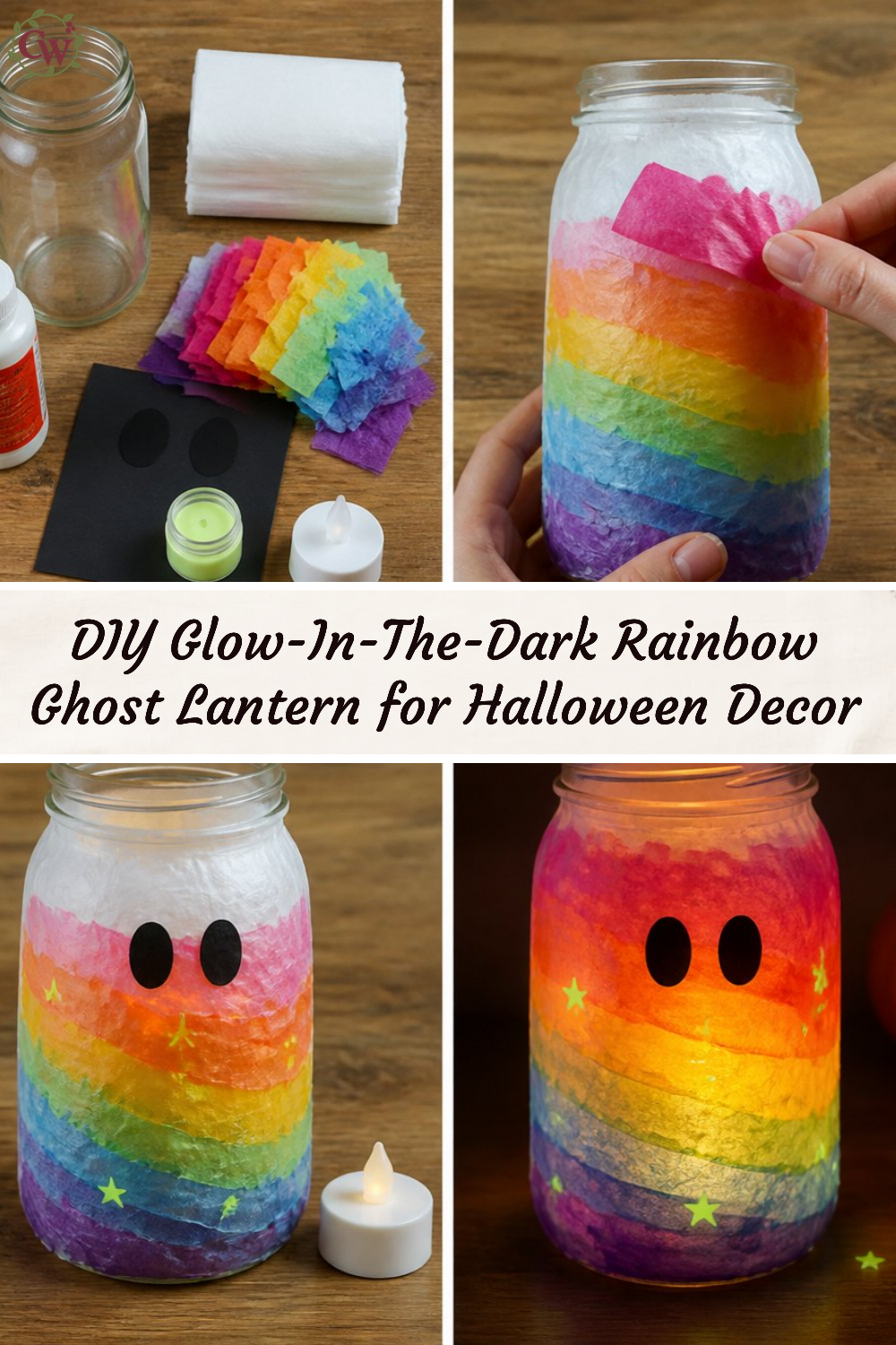 DIY Glow-In-The-Dark Rainbow Ghost Lantern for Halloween Decor