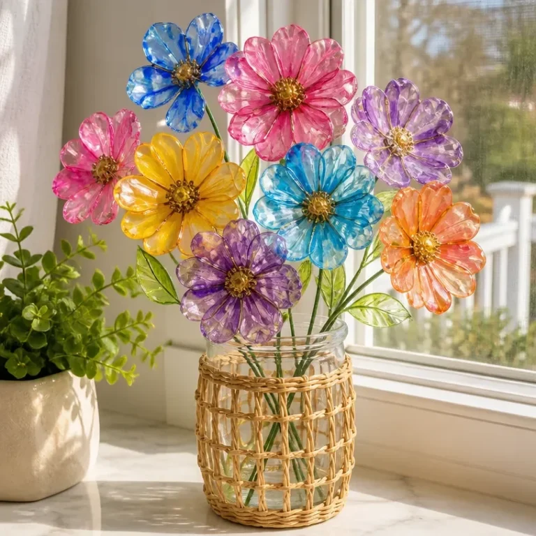 DIY glowing faux stained-glass flowers for porch decoration