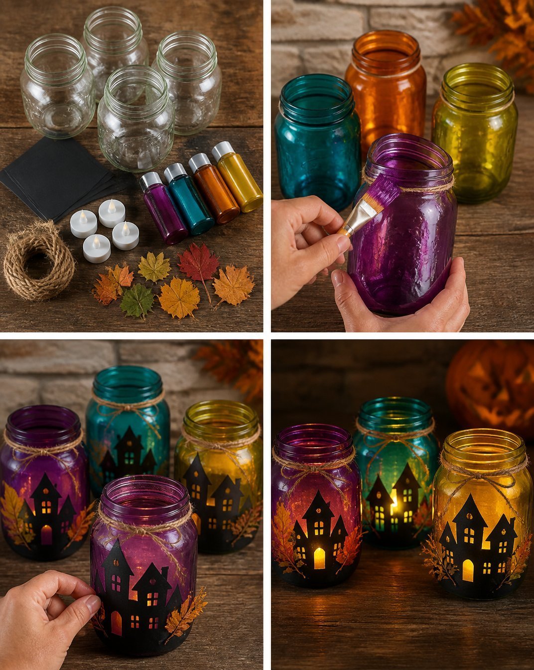 DIY Haunted Rainbow Village Mason Jar Lanterns for Halloween Decor