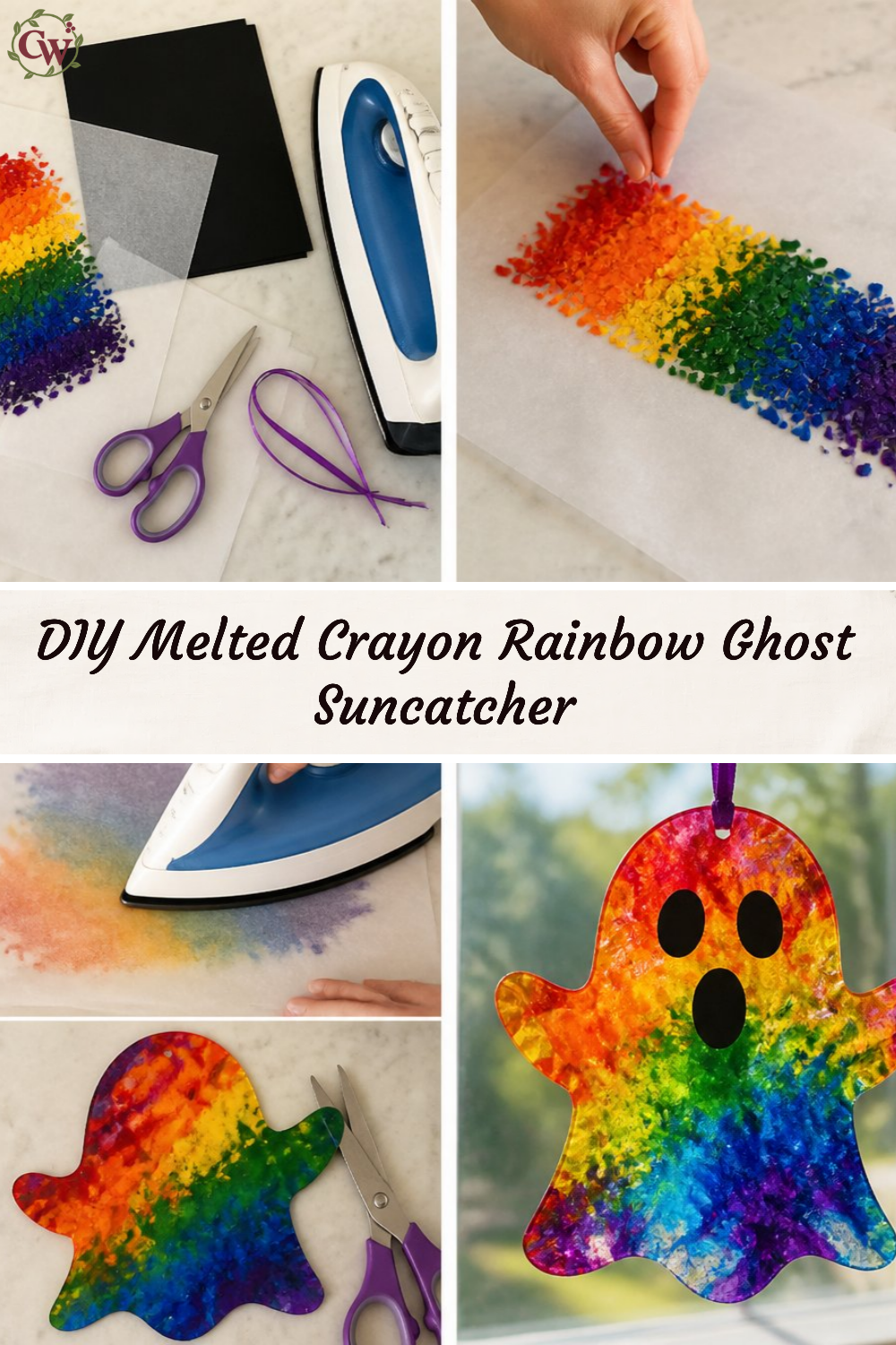 DIY Melted Crayon Rainbow Ghost Suncatcher