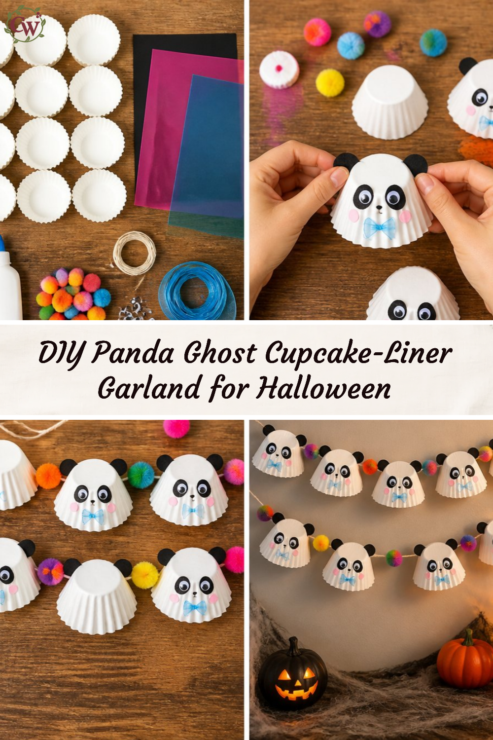 DIY Panda Ghost Cupcake-Liner Garland for Halloween