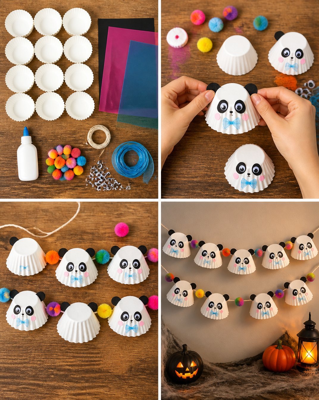 Spooky-Cute Panda Ghost Cupcake-Liner Garland for Halloween