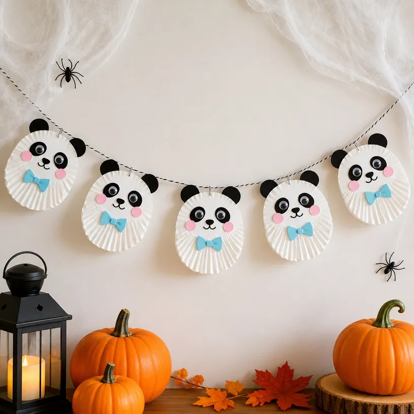 Spooky-Cute Panda Ghost Cupcake-Liner Garland for Halloween