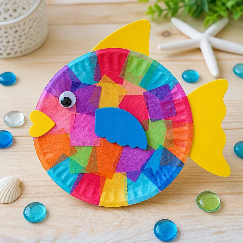 Colorful DIY paper plate fish craft for kids ocean-themed art