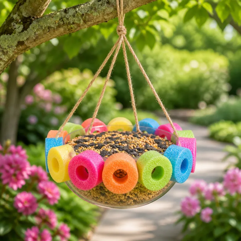 DIY Pool Noodle Bird Feeder: Flower Design