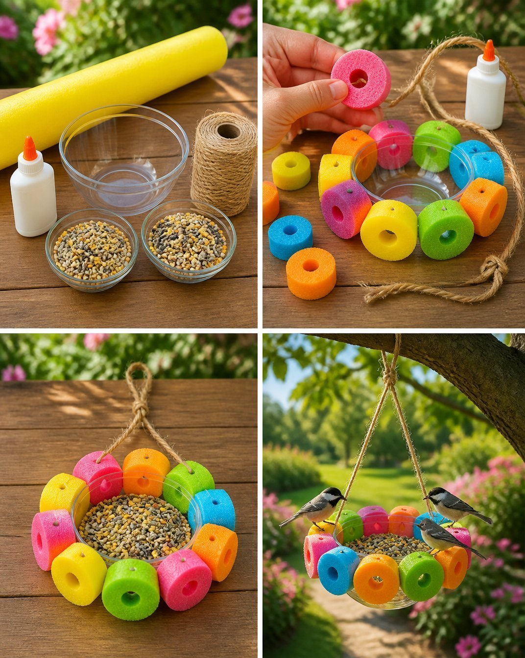 DIY Pool Noodle Bird Feeder: Flower Design