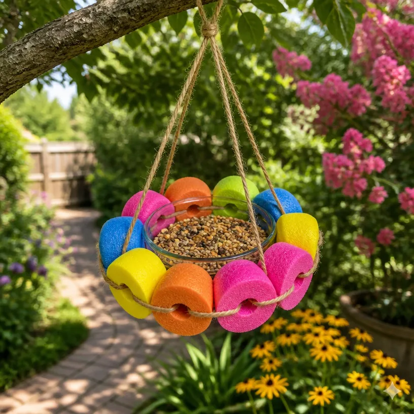 DIY Pool Noodle Bird Feeder: Flower Design