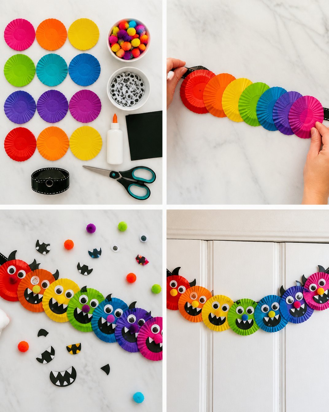 Rainbow Cupcake Liner Monster Door Garland for Halloween