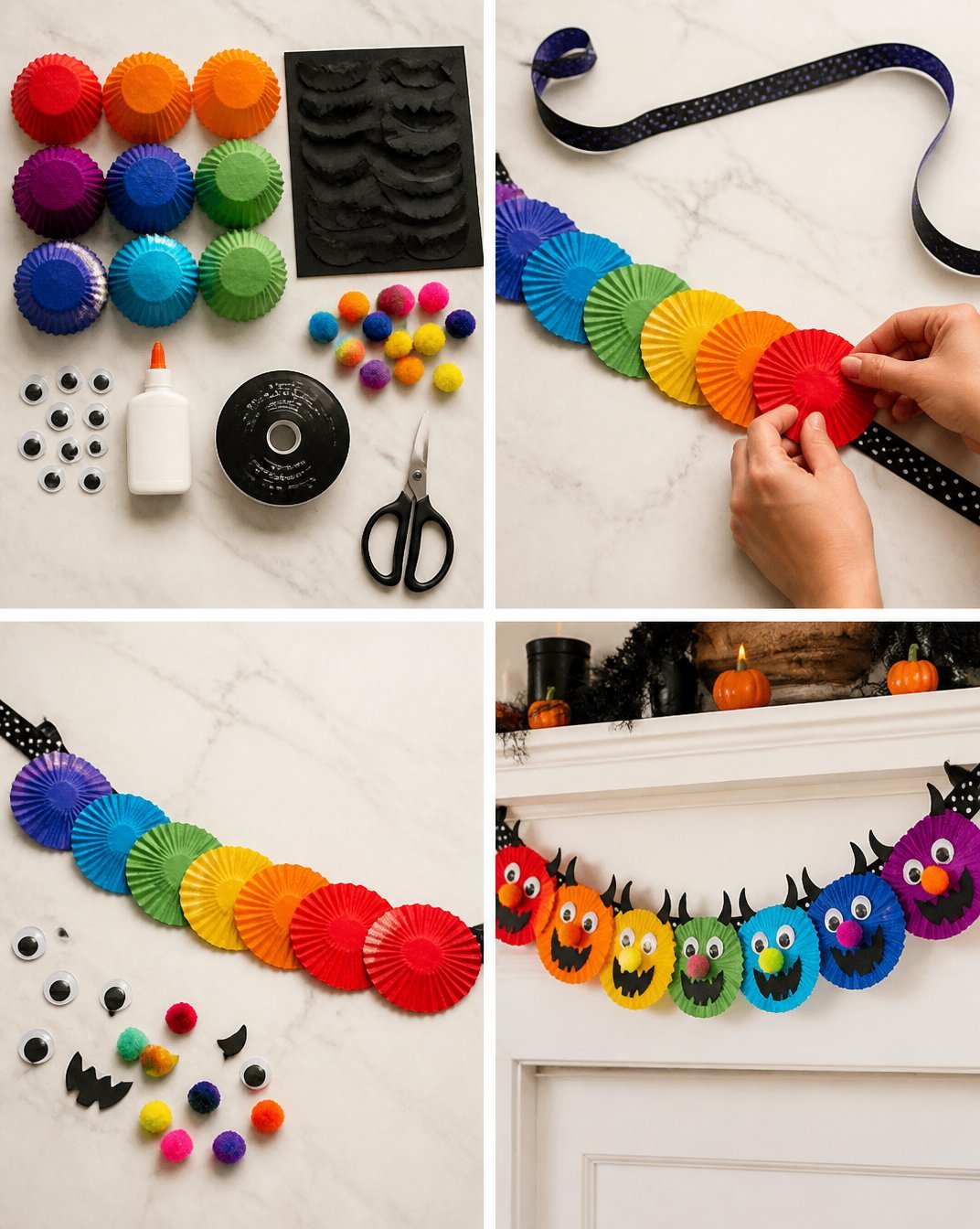 DIY Rainbow Cupcake-Liner Monster Door Garland