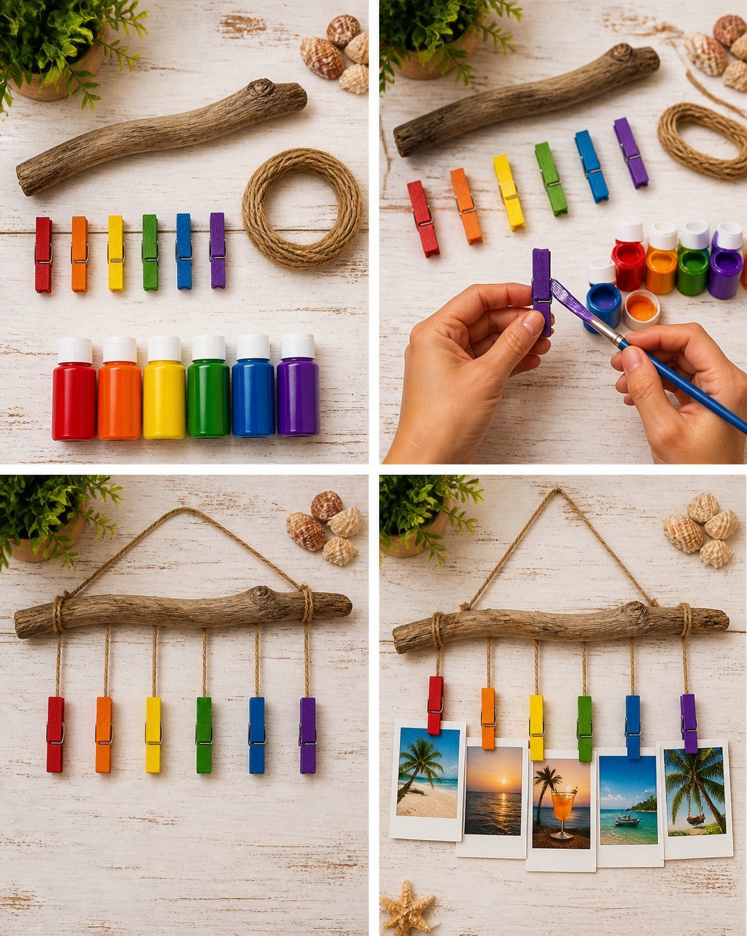 DIY Rainbow Driftwood Photo Display for Summer Charm