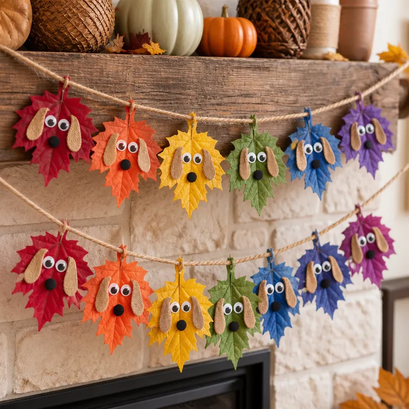Rainbow Fall Leaf Puppy Garland Turns Into Beauty
