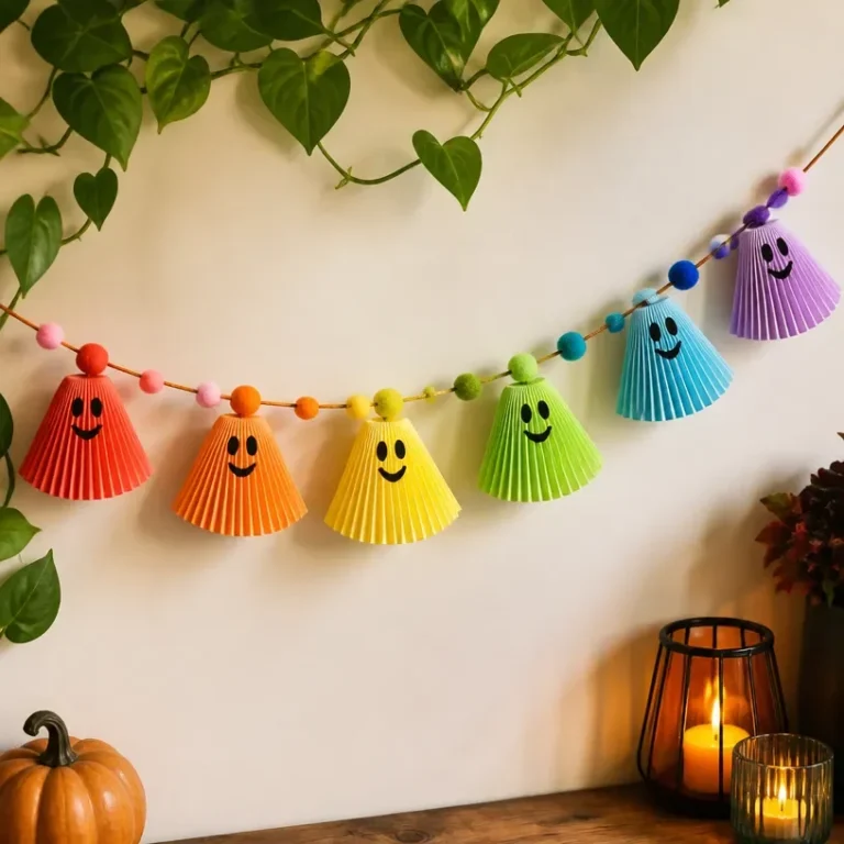 DIY Rainbow Ghost Cupcake Liner Garland for Halloween decor decoration
