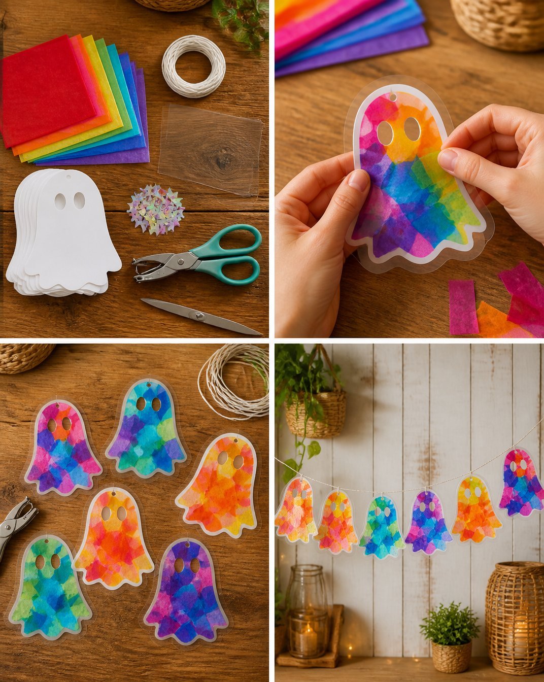 Charming Rainbow Ghost Suncatcher Garland for Window Decor