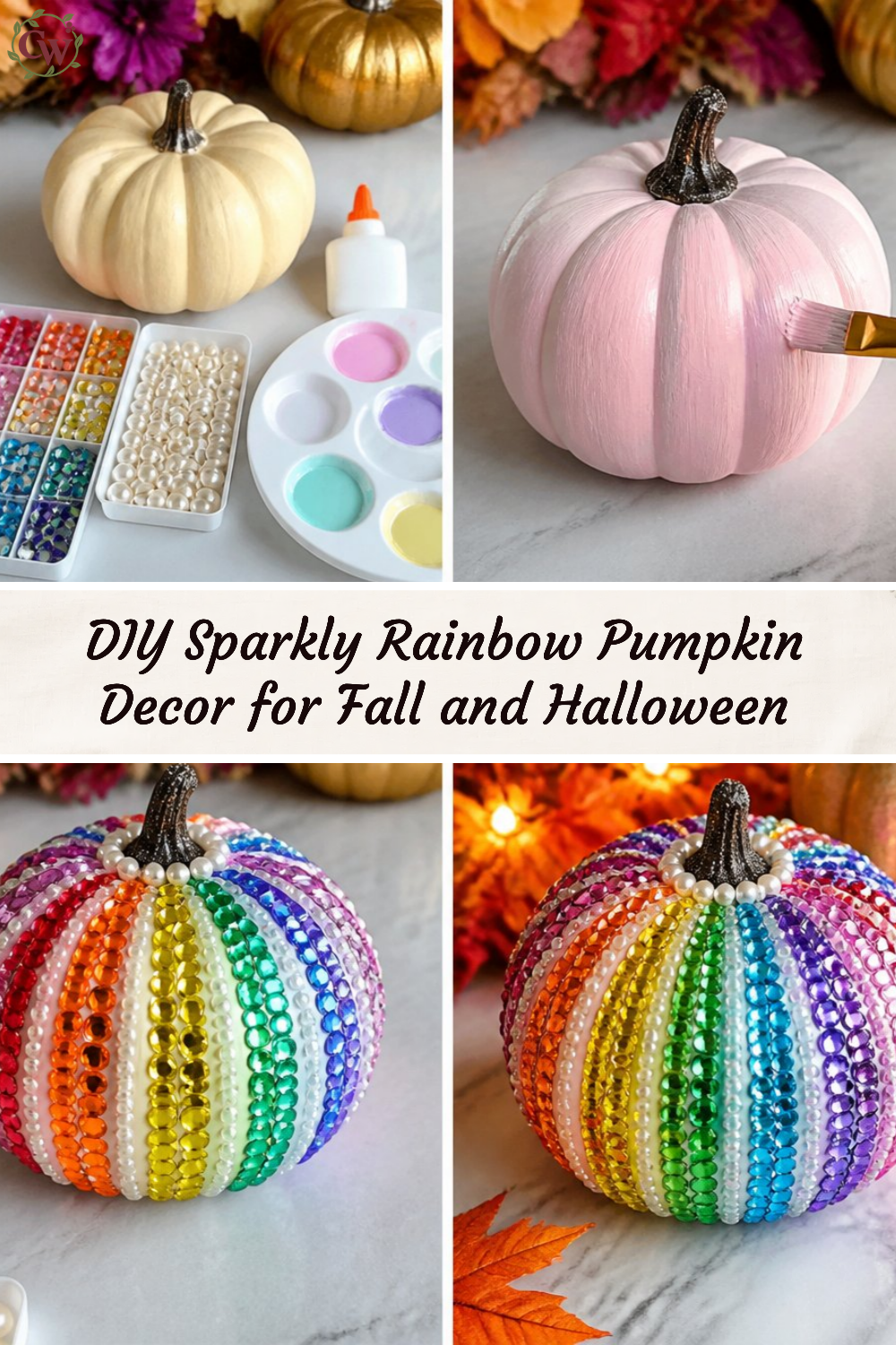DIY Sparkly Rainbow Pumpkin Decor for Fall and Halloween