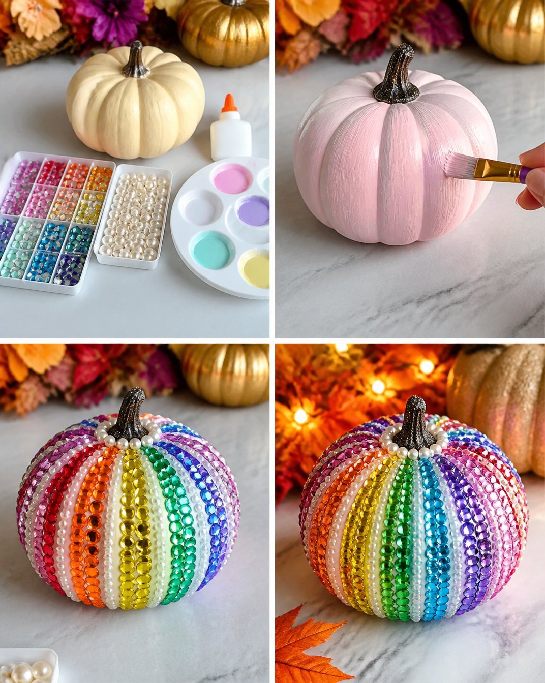 Sparkly Rainbow Pumpkin Decor for Fall and Halloween