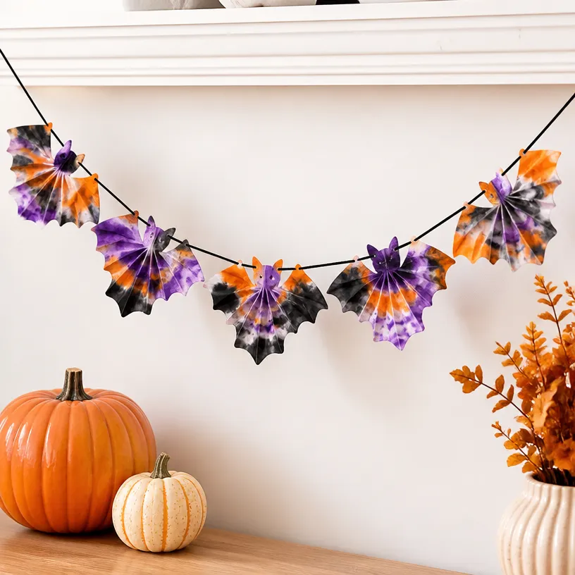 DIY Tie-Dye Bat Garland Using Coffee Filters for Halloween Decor