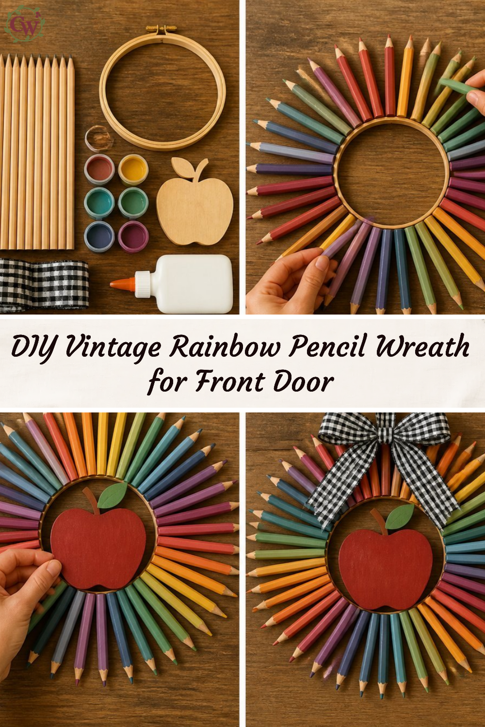 DIY Vintage Rainbow Pencil Wreath for Front Door