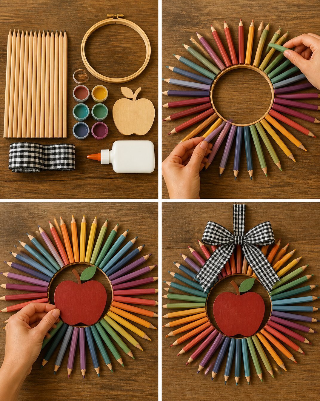 Vintage Rainbow Pencil Wreath for Front Door - Colorful DIY Door Decor