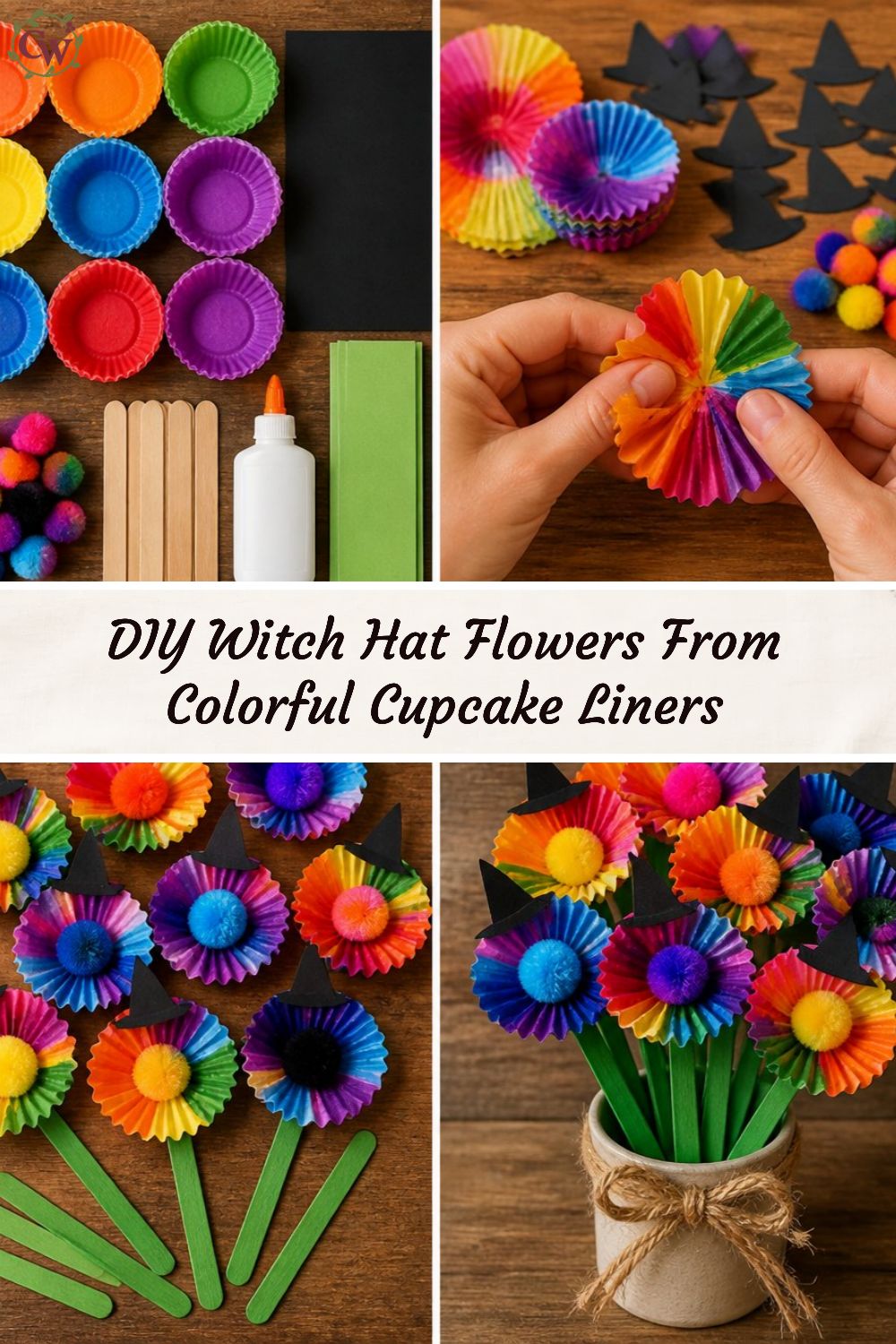 DIY Witch Hat Flowers From Colorful Cupcake Liners