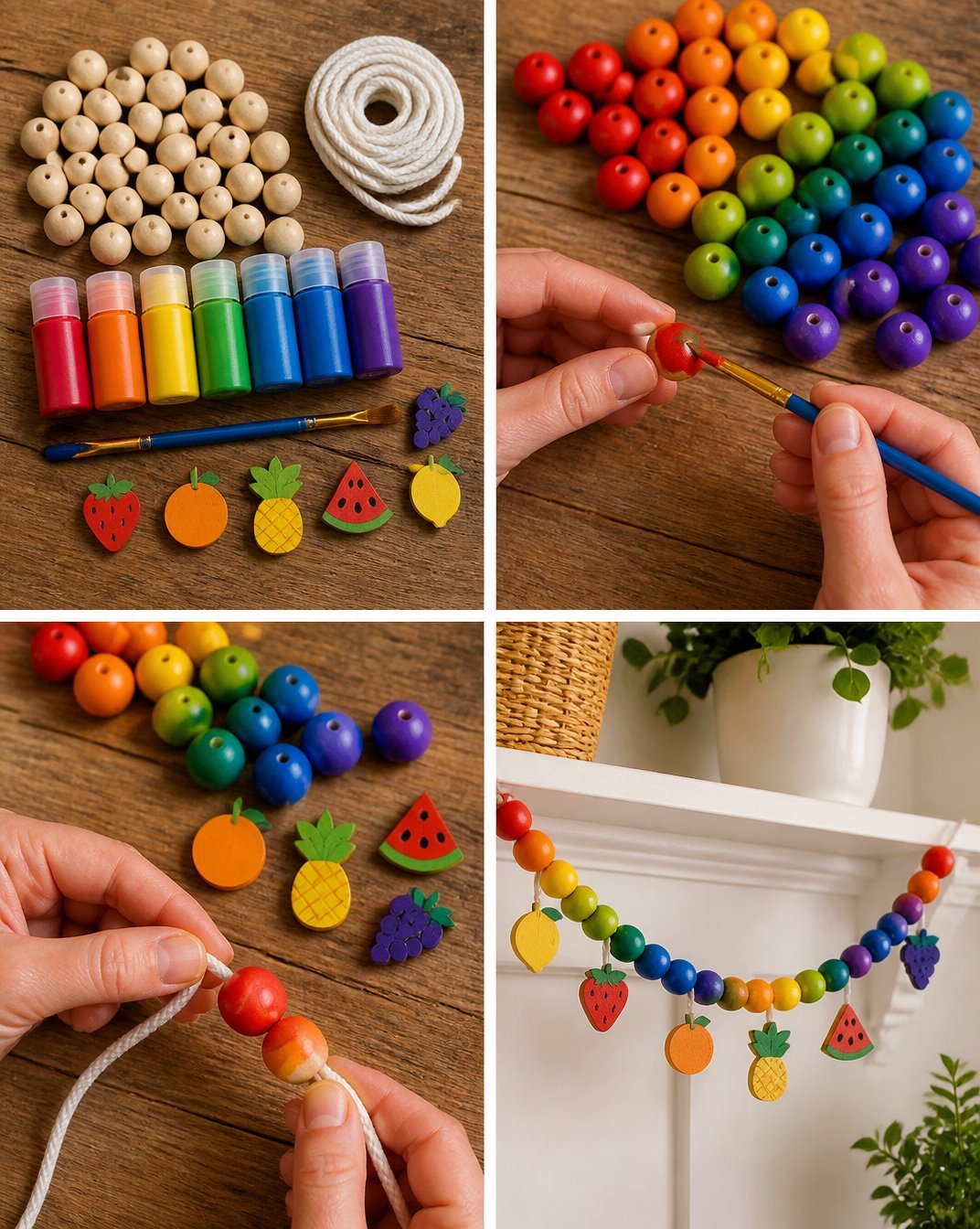 DIY Wooden Bead Rainbow Garland for Fruit-Inspired Decor
