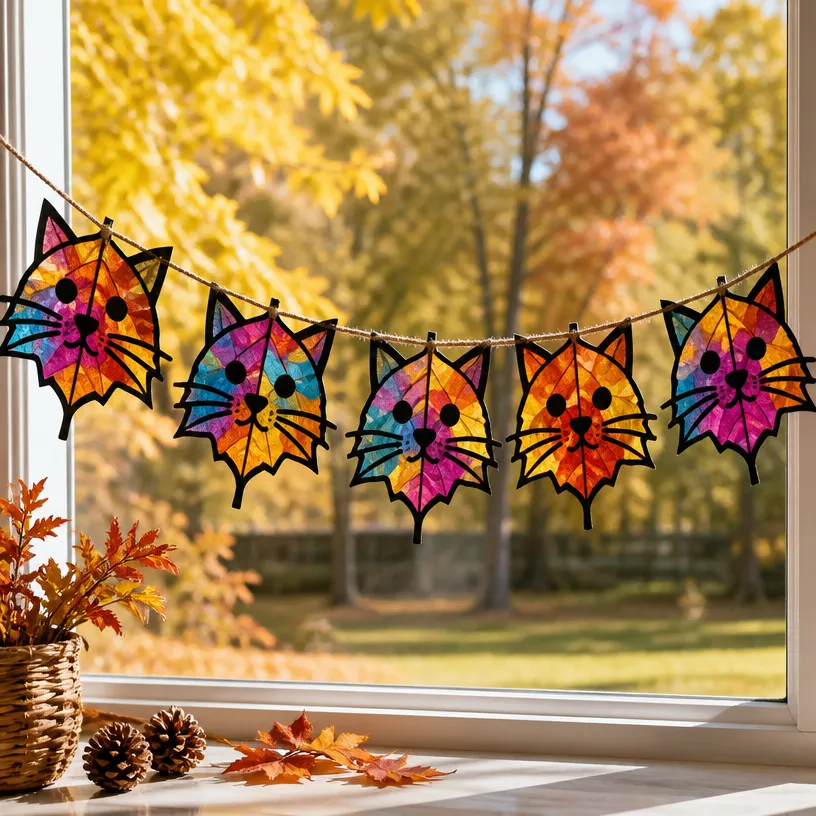 Fall Leaf Suncatcher Garland Craft for Kids