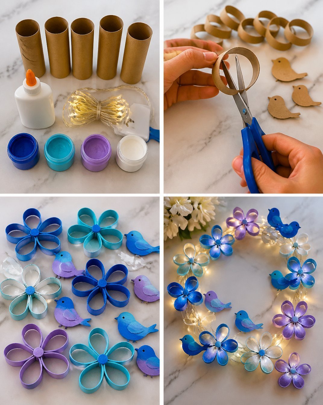 Eco-Friendly Bluebird Flower-Light Garland