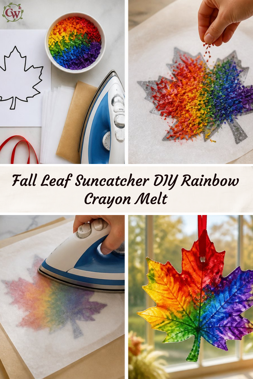 Fall Leaf Suncatcher DIY Rainbow Crayon Melt