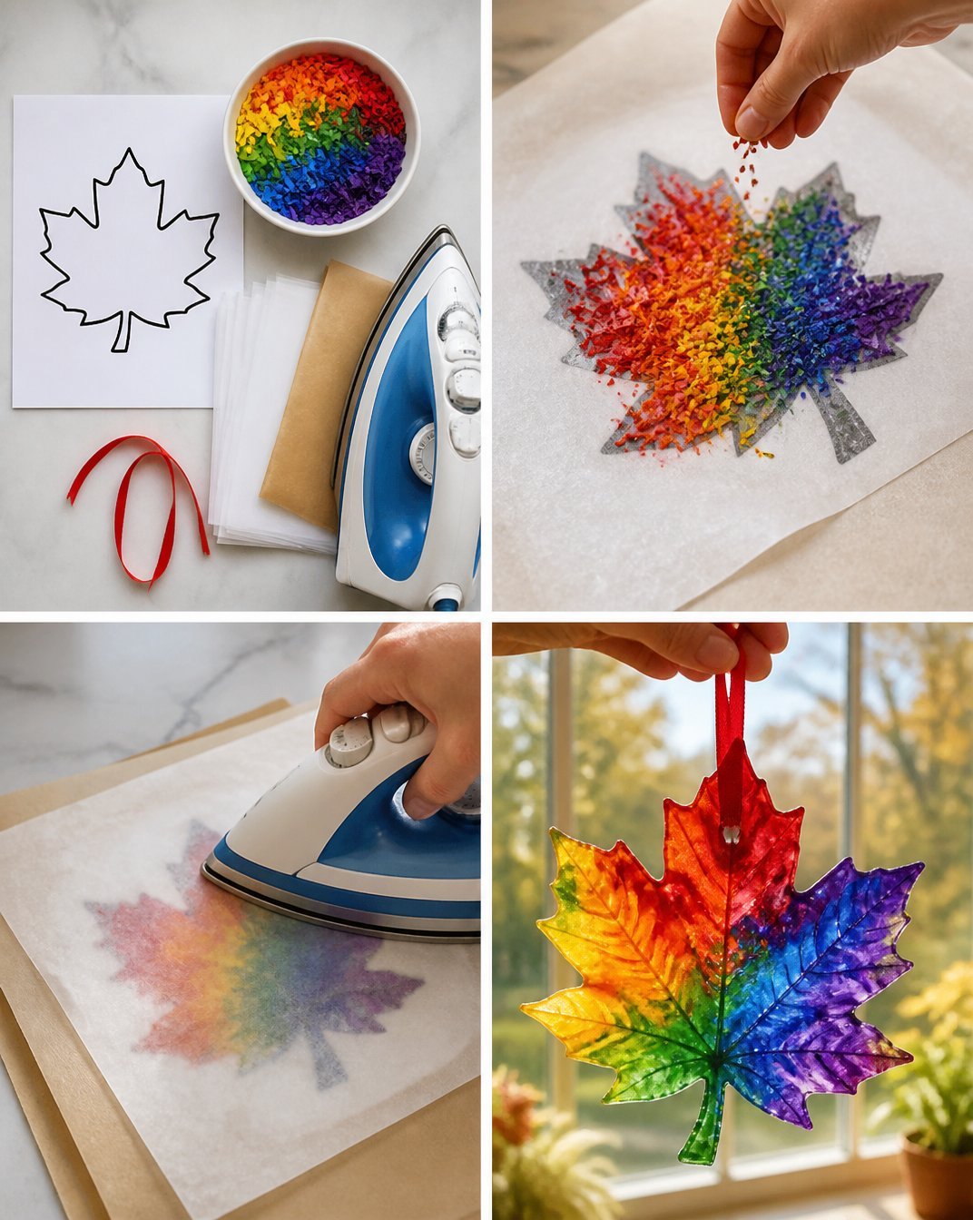 DIY Rainbow Crayon Melt Fall Leaf Suncatcher Tutorial