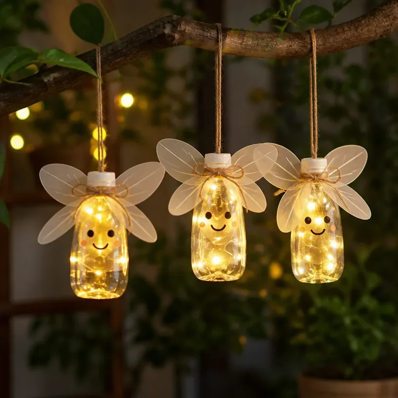 Firefly bottle lights with glowing LEDs for enchanting home decor